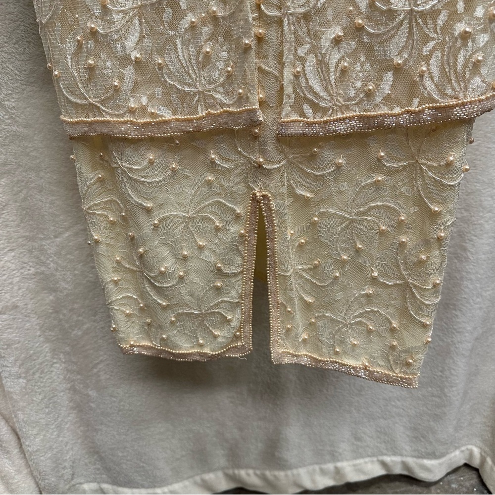 Scala Vintage beaded midi dress women’s 1x champagne mother of bride long sleeve - Picture 13 of 16